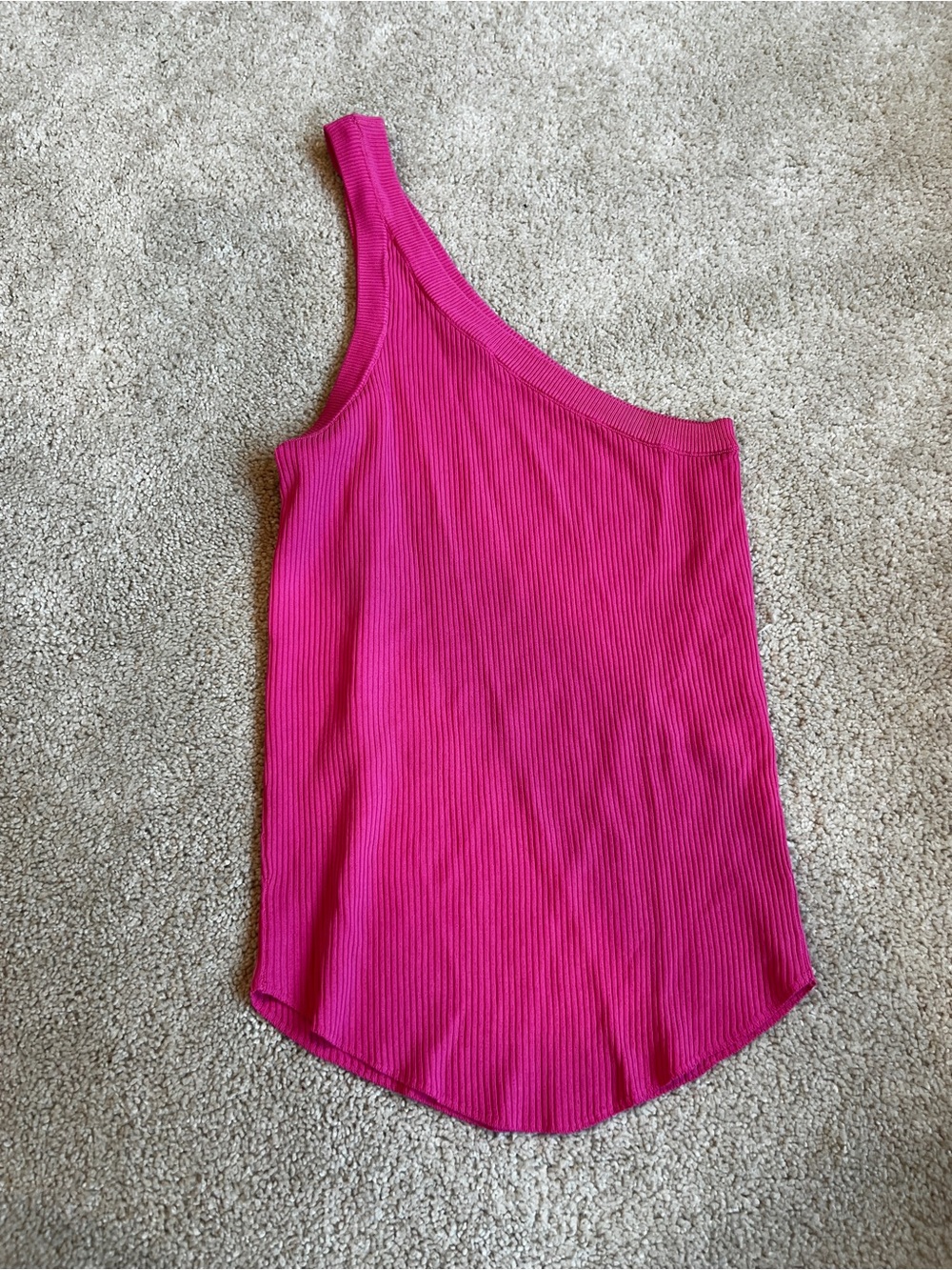Zara One-Shoulder Ribbed Tank Top - Fuchsia